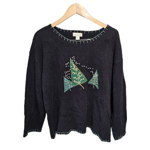 Vintage  Northern Isles Black Christmas Sweater‎ Hand Knit Ornaments XL